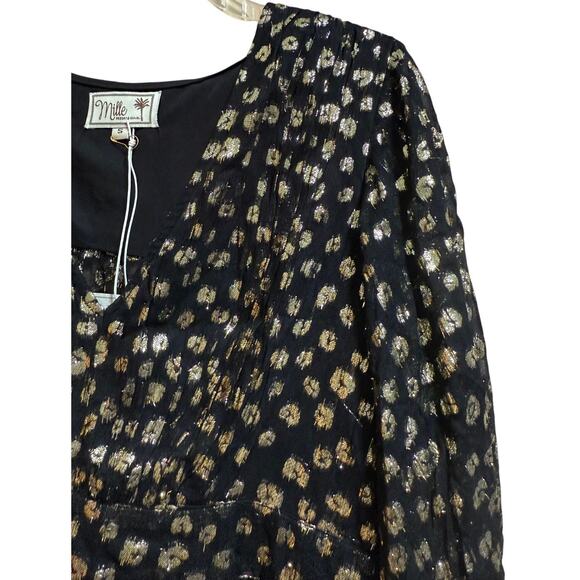Mille Resort & Travel Black and Gold Flare Sleeve Mini Dress - Size Small - NWT - Picture 4 of 6